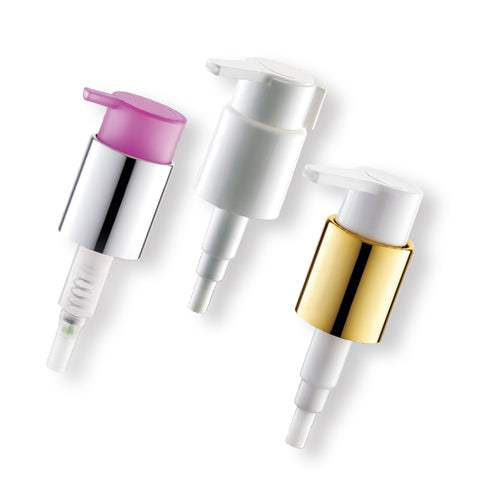 28/415 Clip Lock Cosmetic Bottle Pump Plastic Lotion Pump With Aluminum Cover Closure